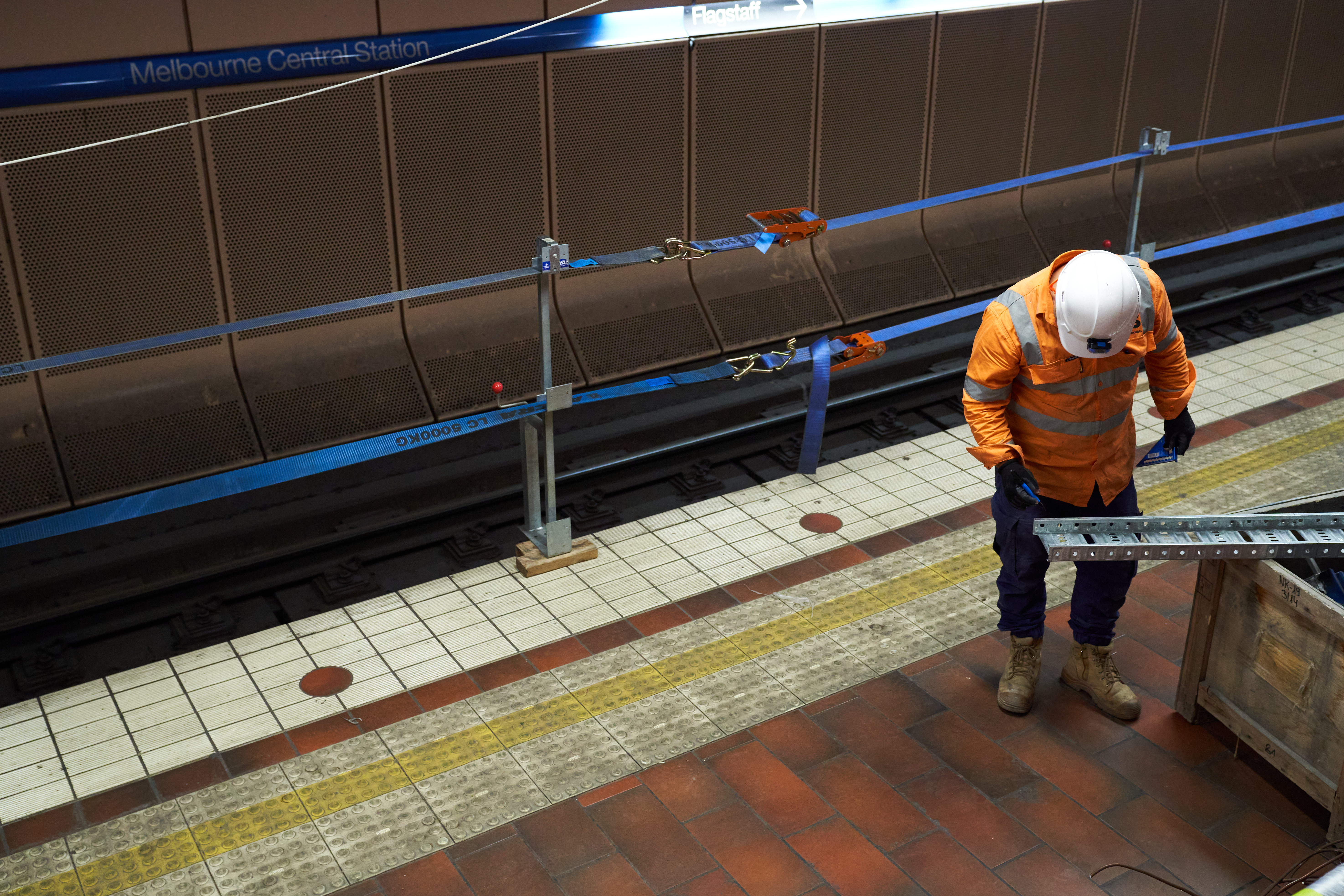 Rail worker in hi-vis.