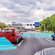 Cars on road emitting data