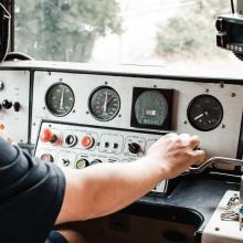 Train driver at the controls